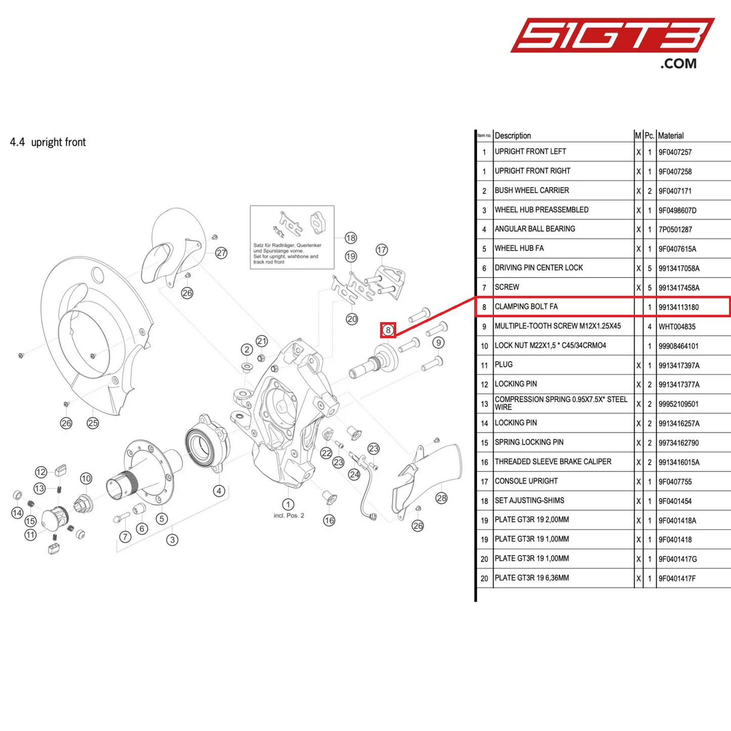 CLAMPING BOLT FA - 99134113180 [PORSCHE 911 GT3 R Type 991 (GEN 2)]