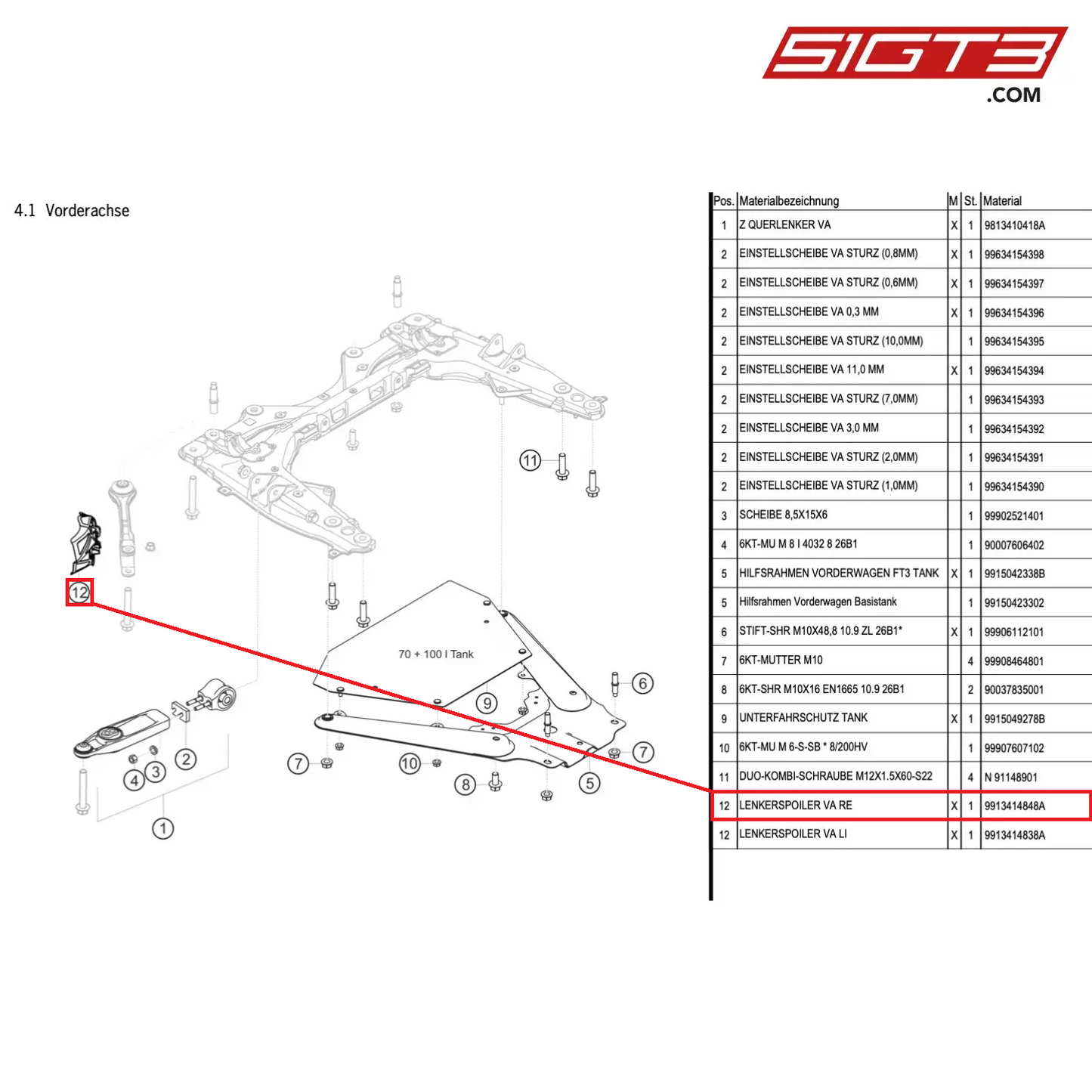 LINK SPOILER FA,RH - 9913414848A [PORSCHE Cayman 981 GT4 Clubsport]