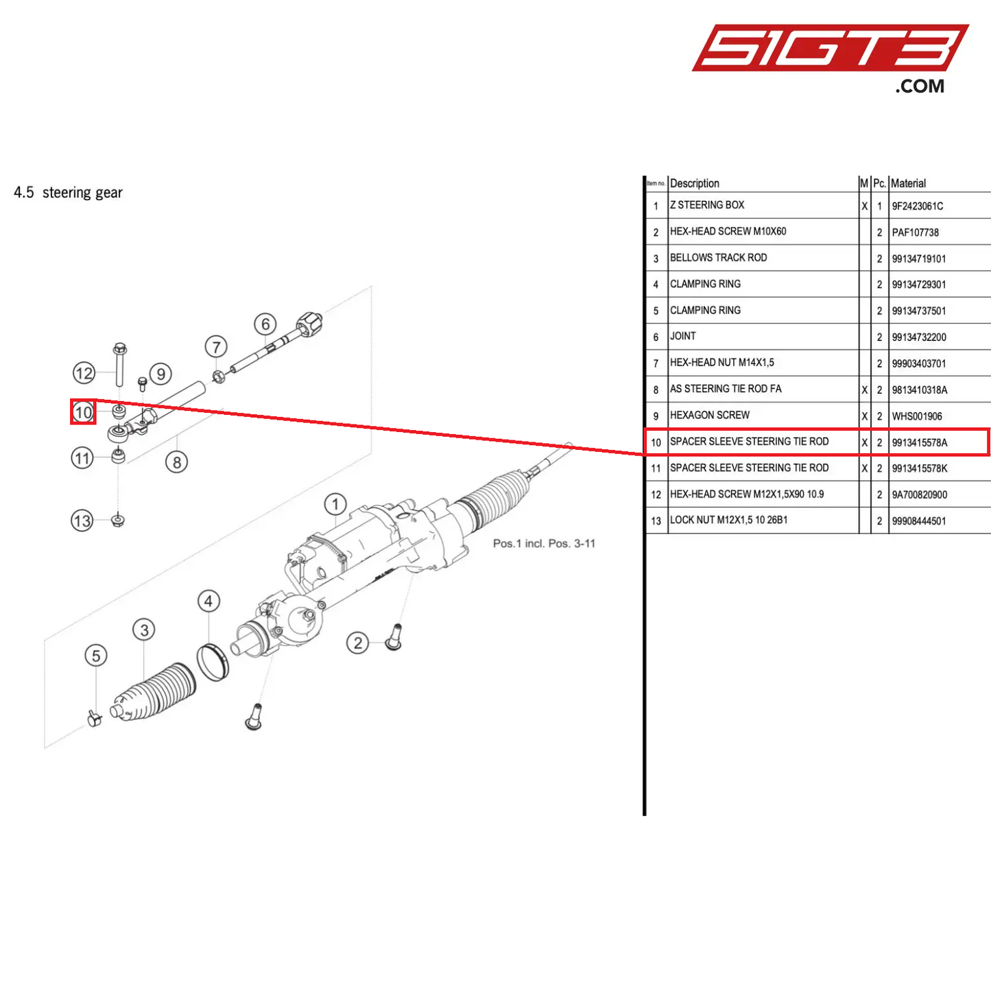 SPACER SLEEVE STEERING TIE ROD - 9913415578A [PORSCHE 718 Cayman GT4 RS Clubsport]