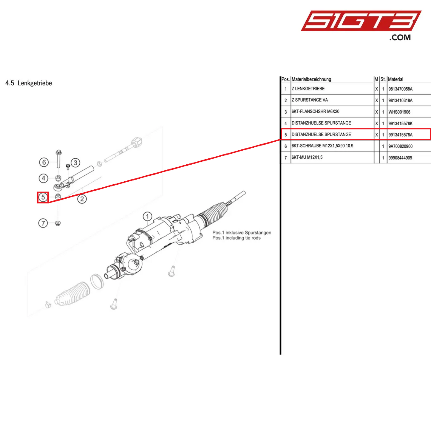 SPACER SLEEVE STEERING TIE ROD - 9913415578A [PORSCHE Cayman 981 GT4 Clubsport]