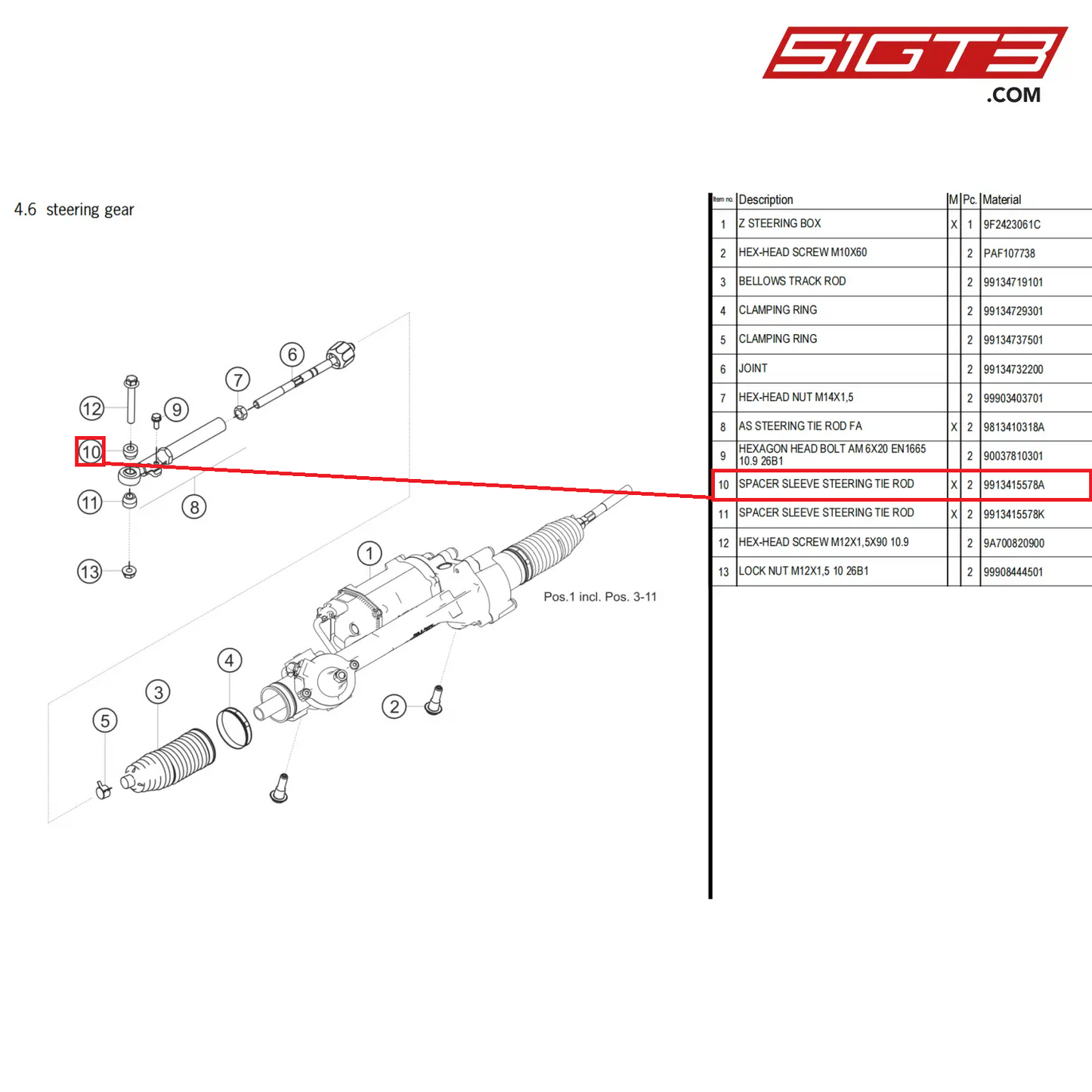 SPACER SLEEVE STEERING TIE ROD - 9913415578A [PORSCHE 718 Cayman GT4 Clubsport]