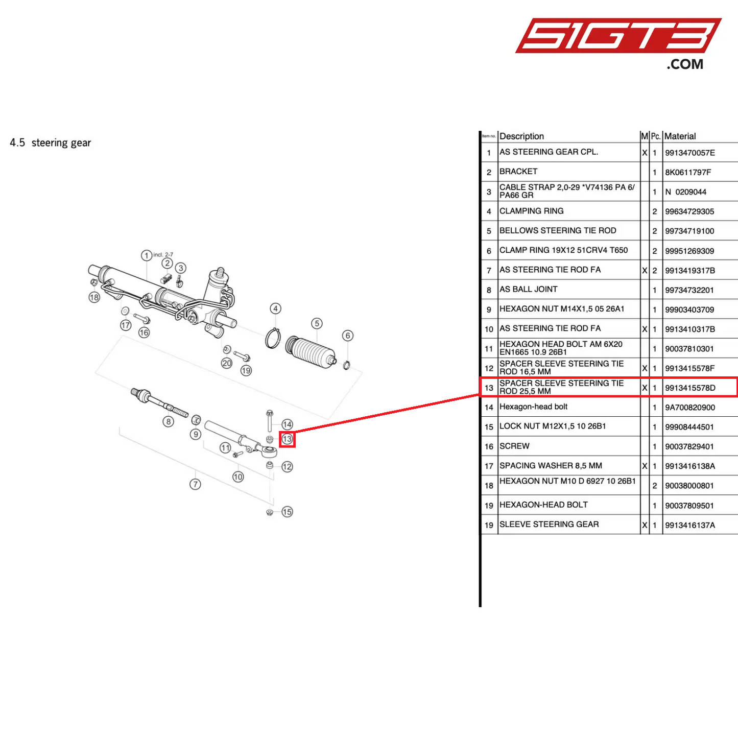 SPACER SLEEVE STEERING TIE ROD 25,5 MM - 9913415578D [PORSCHE 991.1 GT3 R]