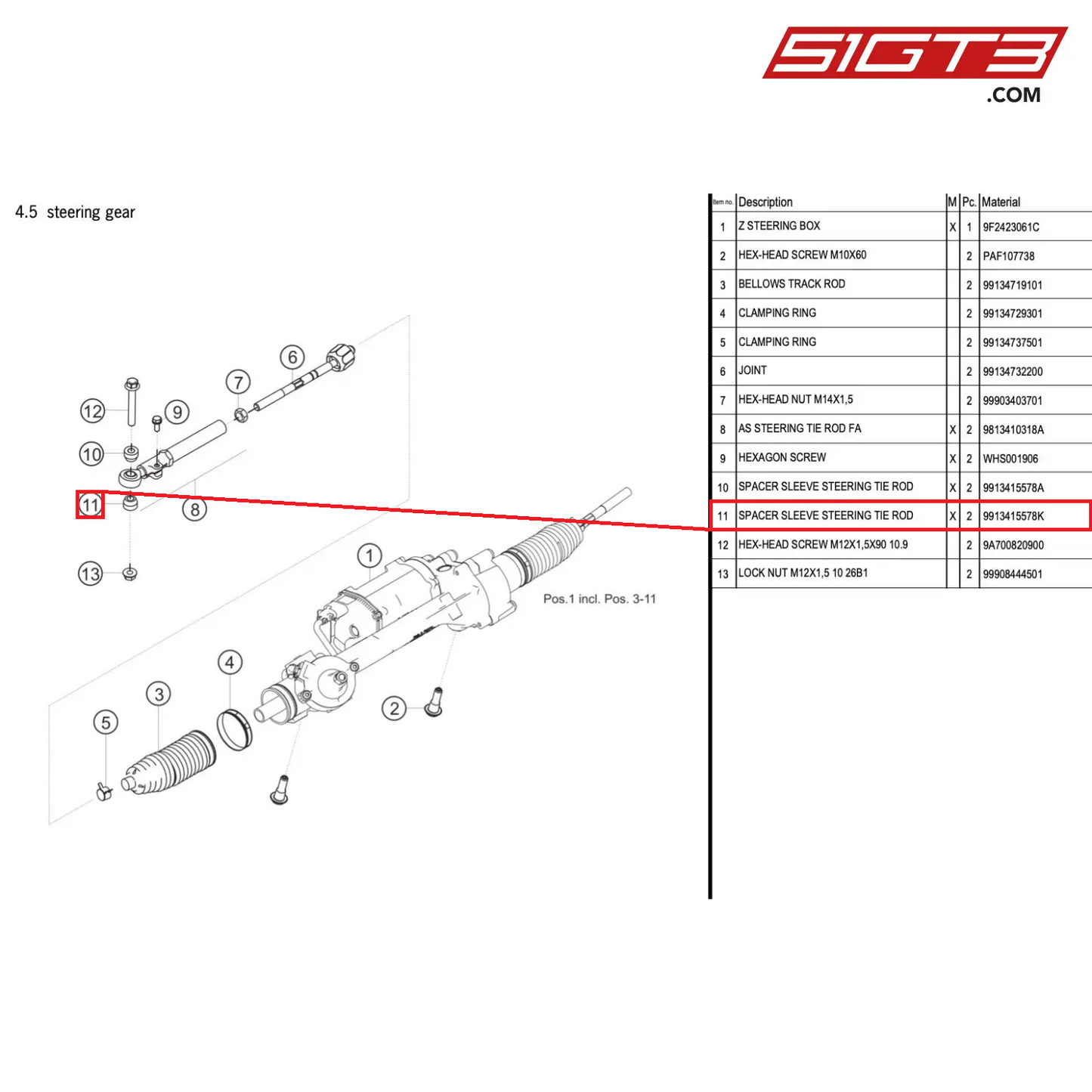 SPACER SLEEVE STEERING TIE ROD - 9913415578K [PORSCHE 718 Cayman GT4 RS Clubsport]