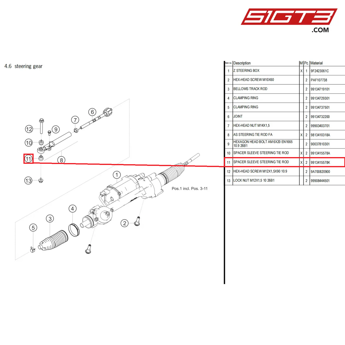 SPACER SLEEVE STEERING TIE ROD - 9913415578K [PORSCHE 718 Cayman GT4 Clubsport]