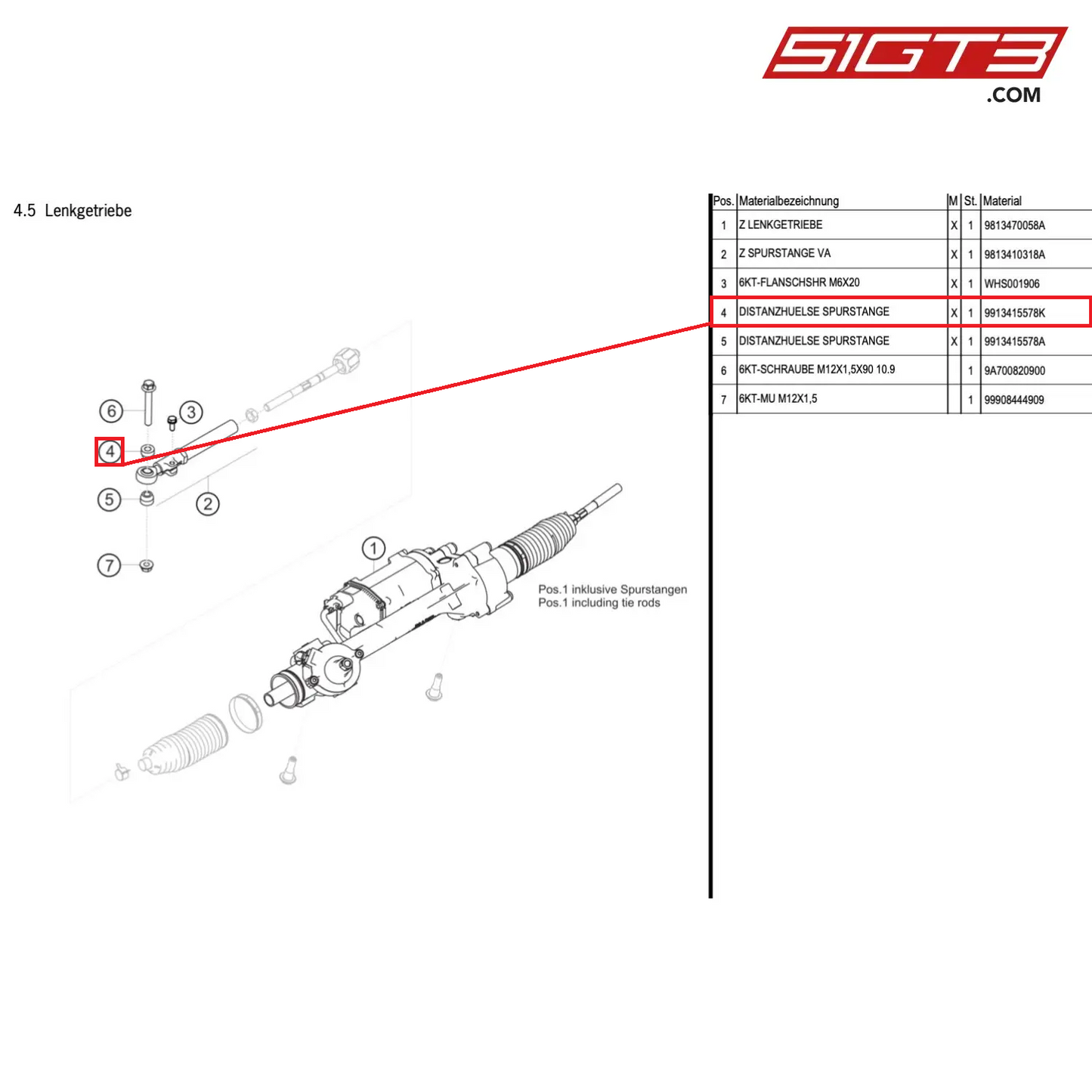 SPACER SLEEVE STEERING TIE ROD - 9913415578K [PORSCHE Cayman 981 GT4 Clubsport]