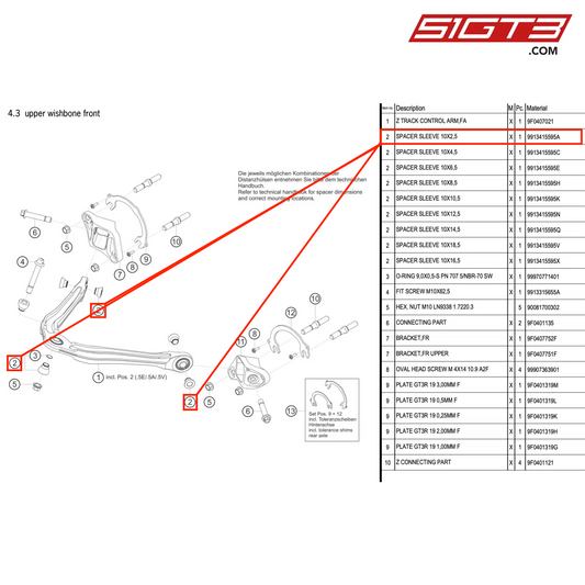 RĘKAW DYSTANSOWY 10X2,5 - 9913415595A [PORSCHE 991.2 GT3 R]