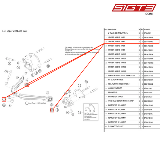 tuleja dystansowa 10x4,5 - 9913415595C [PORSCHE 991.2 GT3 R]