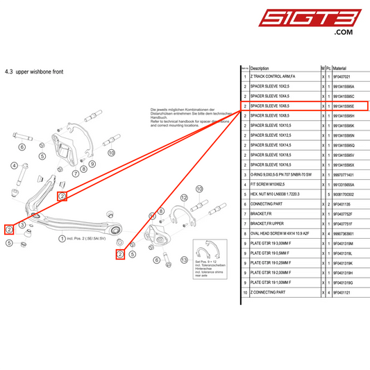 RĘKAW DYSTANSOWY 10X6,5 - 9913415595E [PORSCHE 991.2 GT3 R]