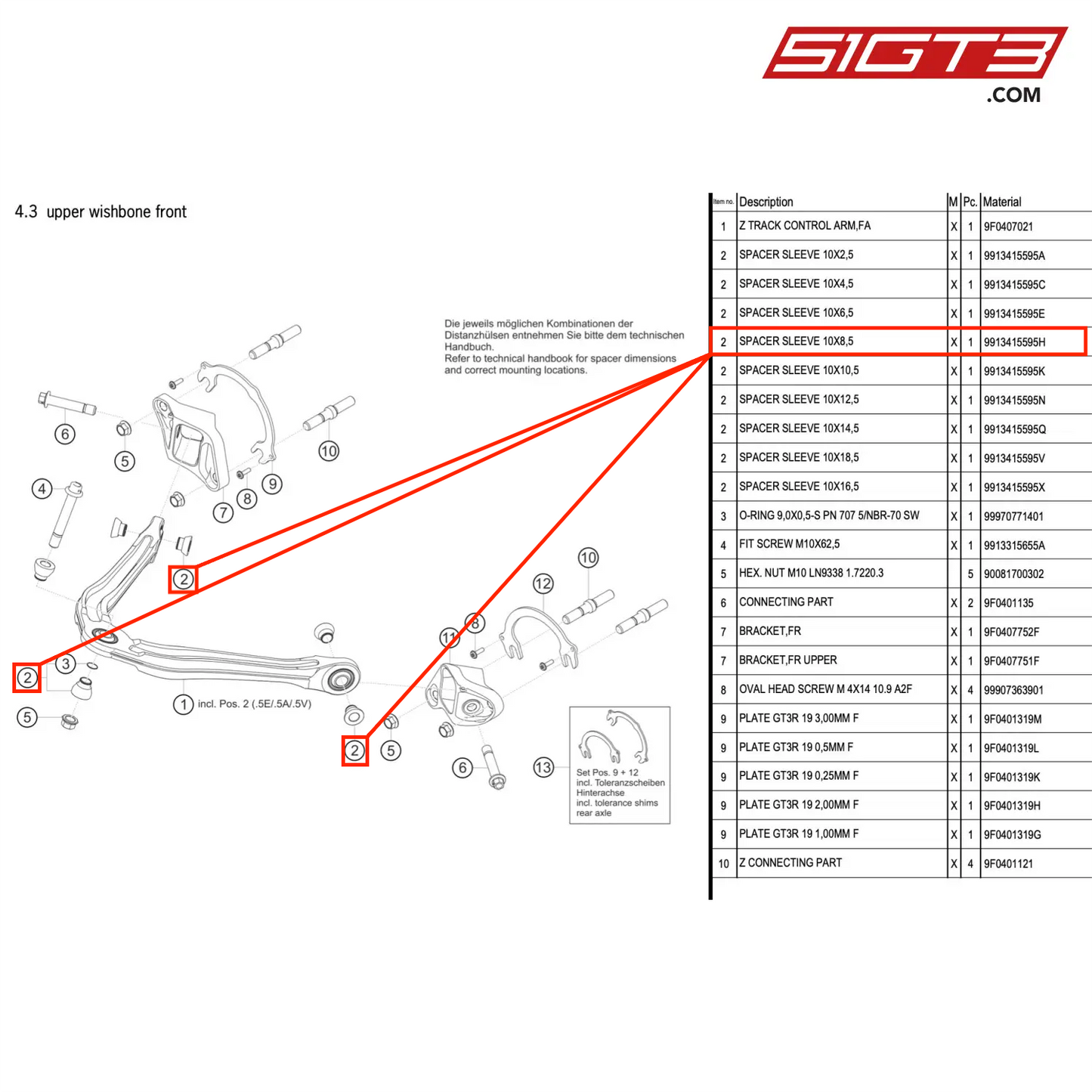 SPACER SLEEVE 10X8,5 - 9913415595H [PORSCHE 911 GT3 R Type 991 (GEN 2)]