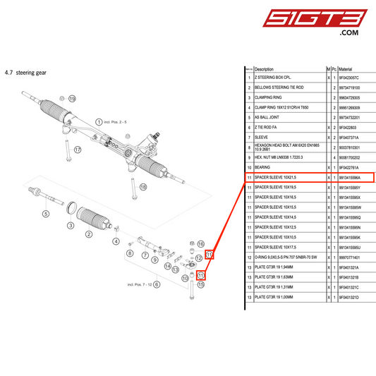 tuleja dystansowa 10x21,5 - 9913415596A [PORSCHE 991.2 GT3 R]