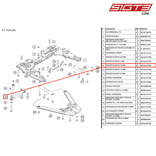 DISTANZHÜLSE 18 MM - 9913415778A [PORSCHE 991.1 GT3 R]