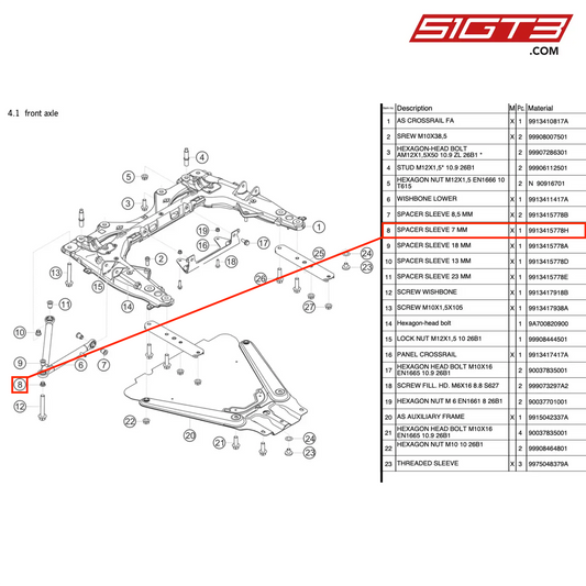 DISTANZHÜLSE 7 MM - 9913415778H [PORSCHE 991.1 GT3 R]