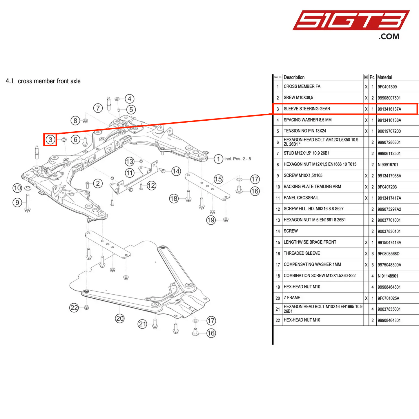 SLEEVE STEERING GEAR - 9913416137A [PORSCHE 911 GT3 R Type 991 (GEN 2)]