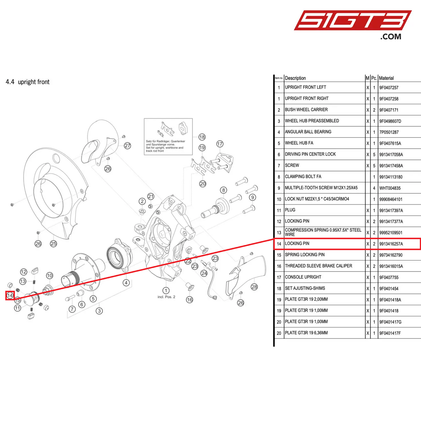 LOCKING PIN - 9913416257A [PORSCHE 911 GT3 R Type 991 (GEN 2)]