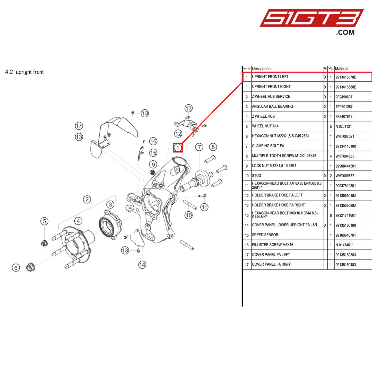 UPRIGHT FRONT LEFT - 9913416578E [PORSCHE 718 Cayman GT4 RS Clubsport]