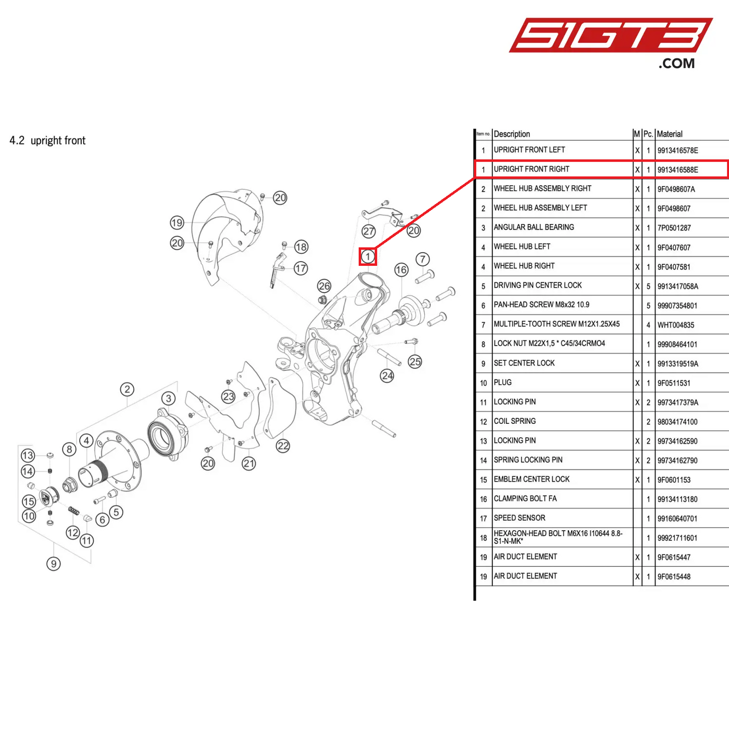 UPRIGHT FRONT RIGHT - 9913416588E [PORSCHE 911 GT2 RS Clubsport]