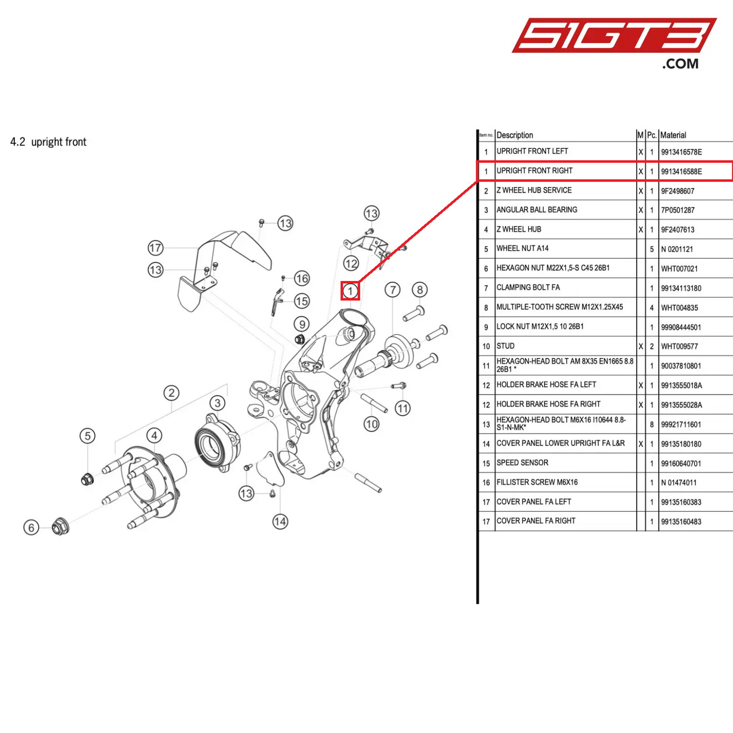 UPRIGHT FRONT RIGHT - 9913416588E [PORSCHE 718 Cayman GT4 RS Clubsport]