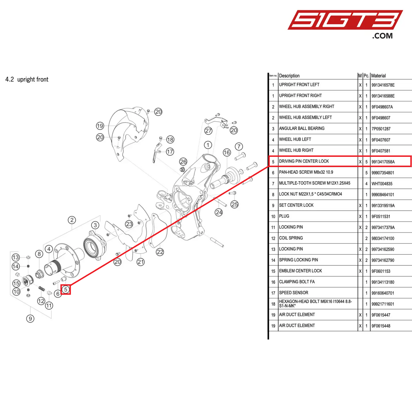 DRIVING PIN CENTER LOCK - 9913417058A [PORSCHE 911 GT2 RS Clubsport]