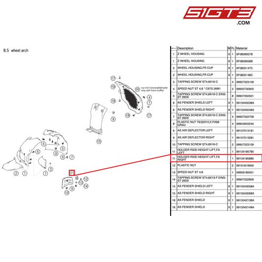 HOLDER RIDE-HEIGHT LIFT,FA RIGHT - 99134185880 [PORSCHE 991.2 GT3 Cup]