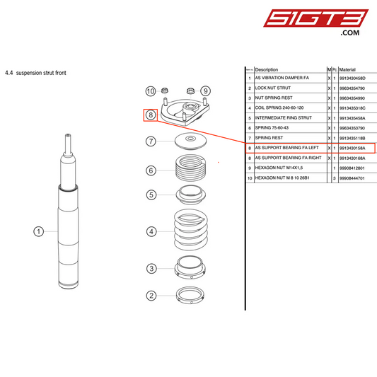 AS SUPPORT BEARING FA LEFT - 9913430158A [PORSCHE 991.2 GT3 Cup]