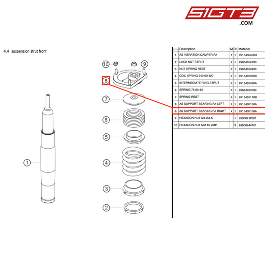 AS SUPPORT BEARING FA RIGHT - 9913430168A [PORSCHE 991.2 GT3 Cup]
