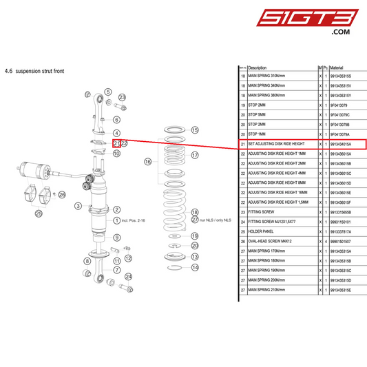 SET ANPASSUNGSSCHALTUNG SCHEIBEN-FAHRHOHE - 9913434015A [PORSCHE 991.2 GT3 R]