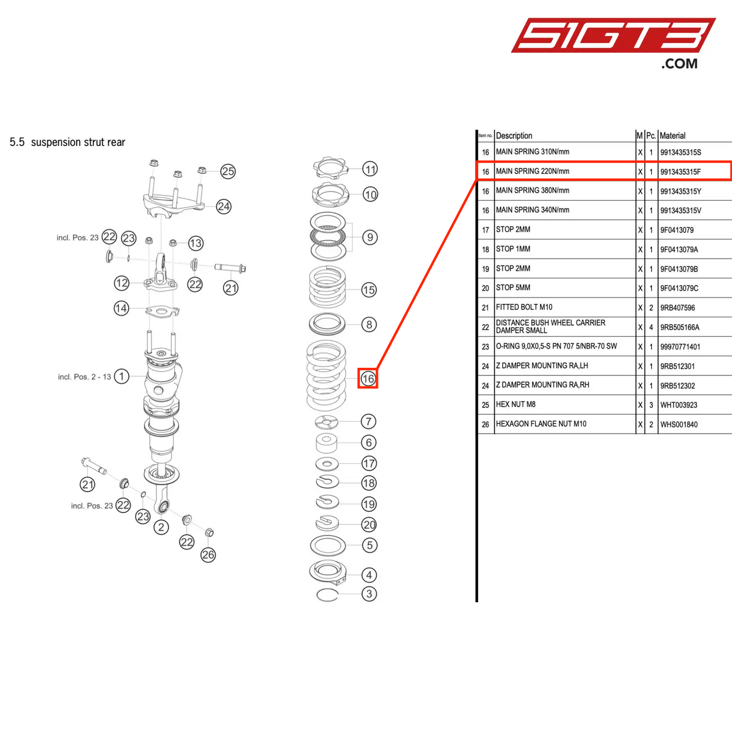 MAIN SPRING 220N/mm - 9913435315F [PORSCHE 992.1 GT3 R]