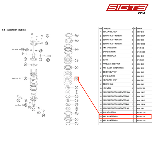 MAIN SPRING 250N/mm - 9913435315K [PORSCHE 992.1 GT3 R]