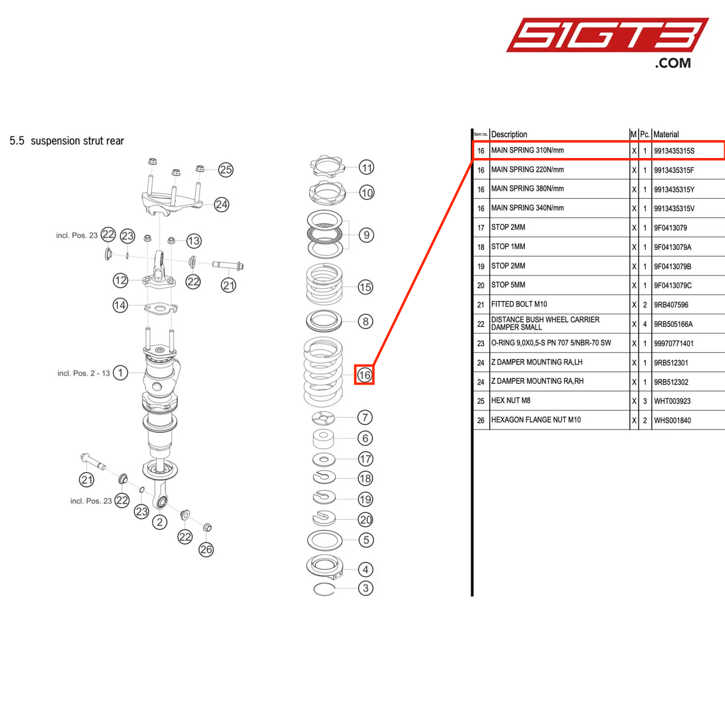 MAIN SPRING 310N/mm - 9913435315S [PORSCHE 992.1 GT3 R]