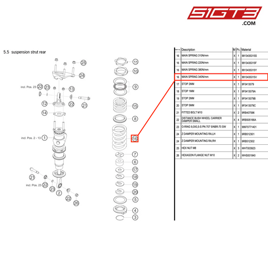 MAIN SPRING 340N/mm - 9913435315V [PORSCHE 992.1 GT3 R]