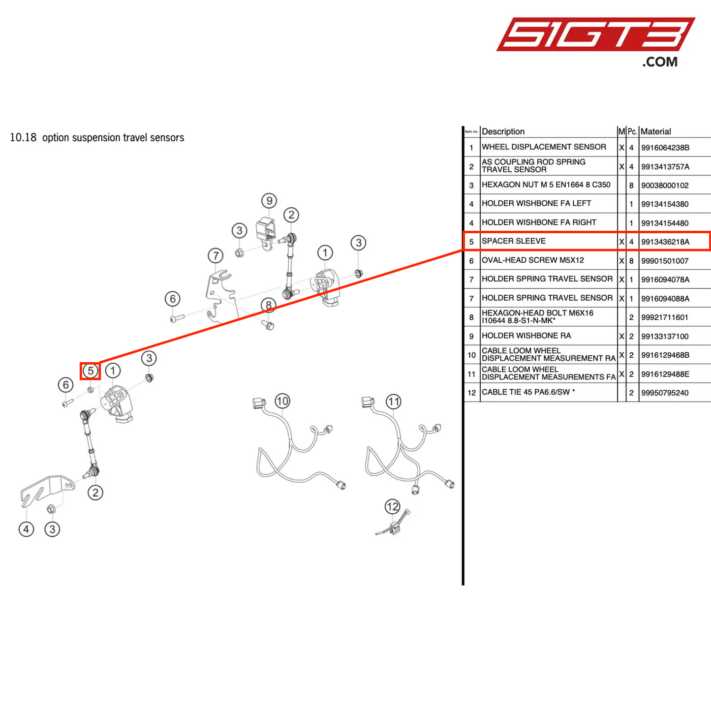 SPACER SLEEVE - 9913436218A [PORSCHE 911 GT3 Cup Type 991 (GEN 2)]