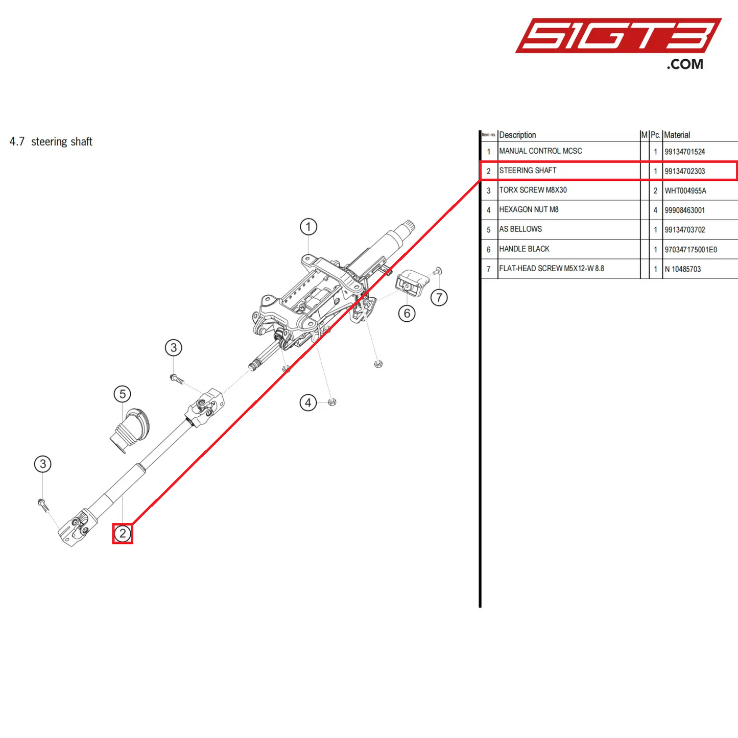 STEERING SHAFT - 99134702303 [PORSCHE 718 Cayman GT4 Clubsport]