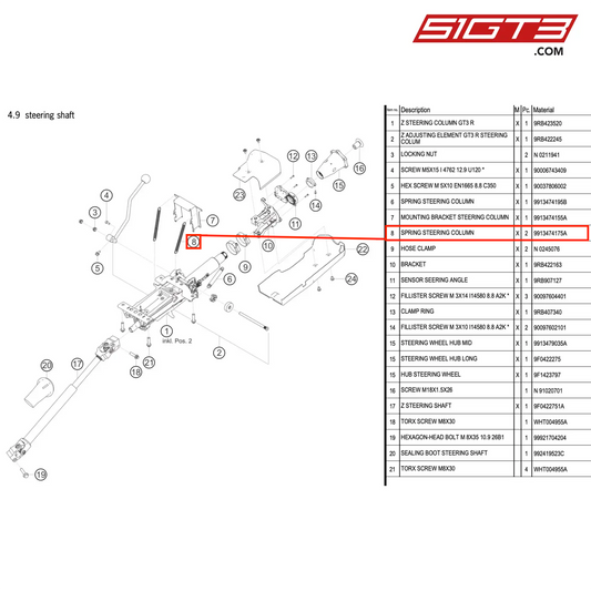 SPRING STEERING COLUMN - 9913474175A [PORSCHE 992.1 GT3 R]