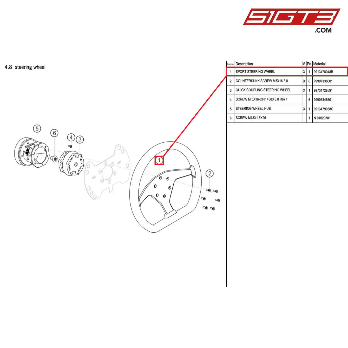 SPORT STEERING WHEEL - 9913478048B [PORSCHE 991.1 GT3 Cup]