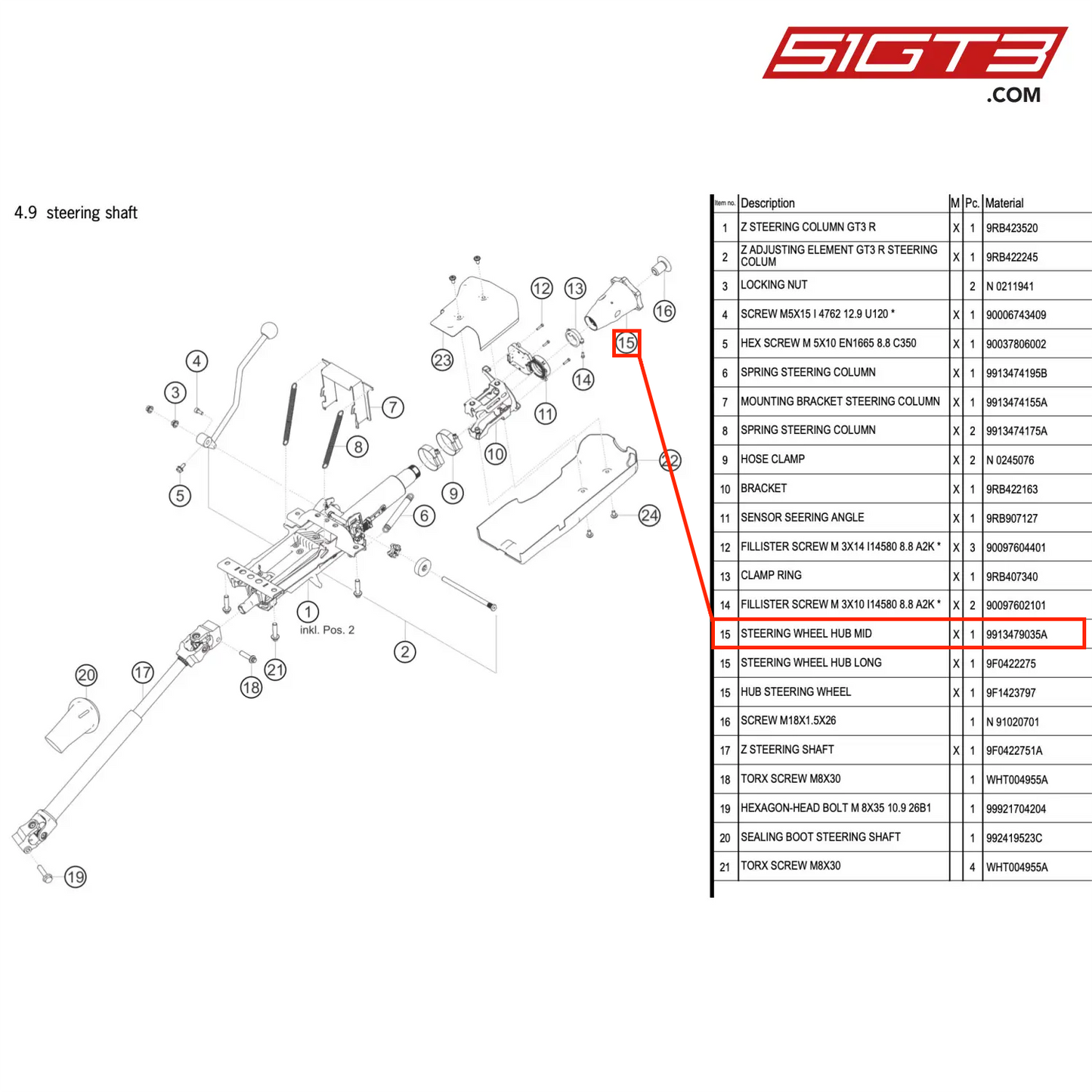 STEERING WHEEL HUB MID - 9913479035A [PORSCHE 992.1 GT3 R]