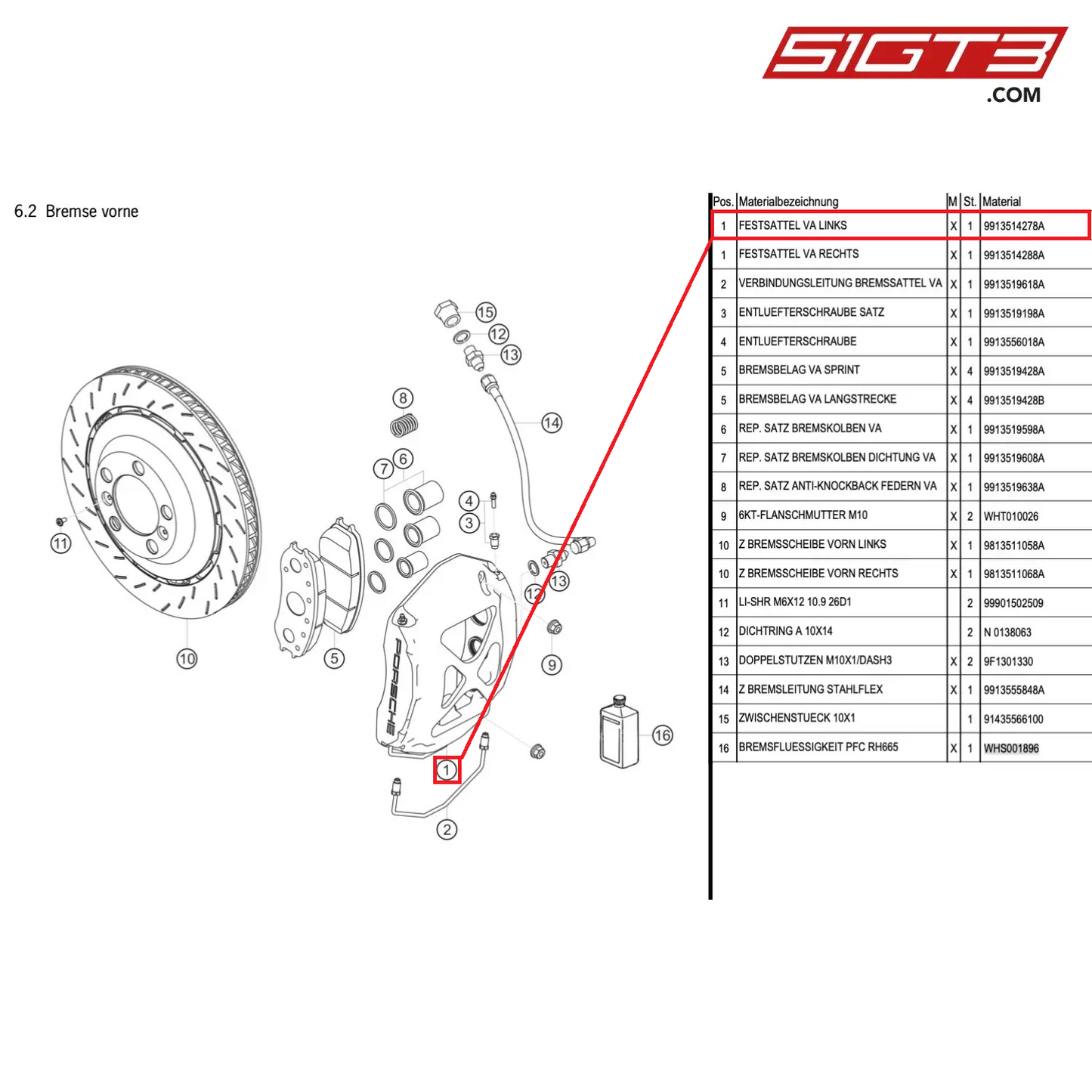 FIXED CALIPER FA LEFT - 9913514278A [PORSCHE Cayman 981 GT4 Clubsport]