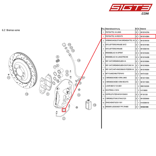 FIXED CALIPER FA RIGHT - 9913514288A [PORSCHE Cayman 981 GT4 Clubsport]