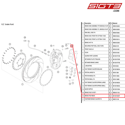 BRAKE PAD RB340 - 9913519425F [PORSCHE 992.1 GT3 R]