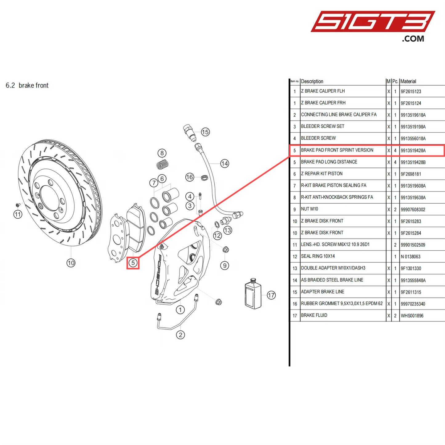 BRAKE PAD FRONT SPRINT VERSION - 9913519428A [PORSCHE 718 Cayman GT4 Clubsport]