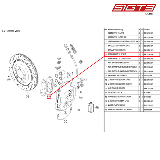 BRAKE PAD FRONT SPRINT VERSION - 9913519428A [PORSCHE Cayman 981 GT4 Clubsport]