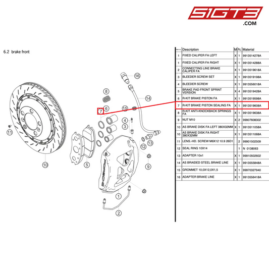 R-KIT BRAKE PISTON SEALING FA - 9913519608A [PORSCHE 991.2 GT3 Cup]