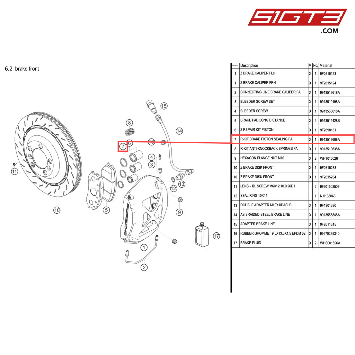 R-KIT BRAKE PISTON SEALING FA - 9913519608A [PORSCHE 718 Cayman GT4 RS Clubsport]