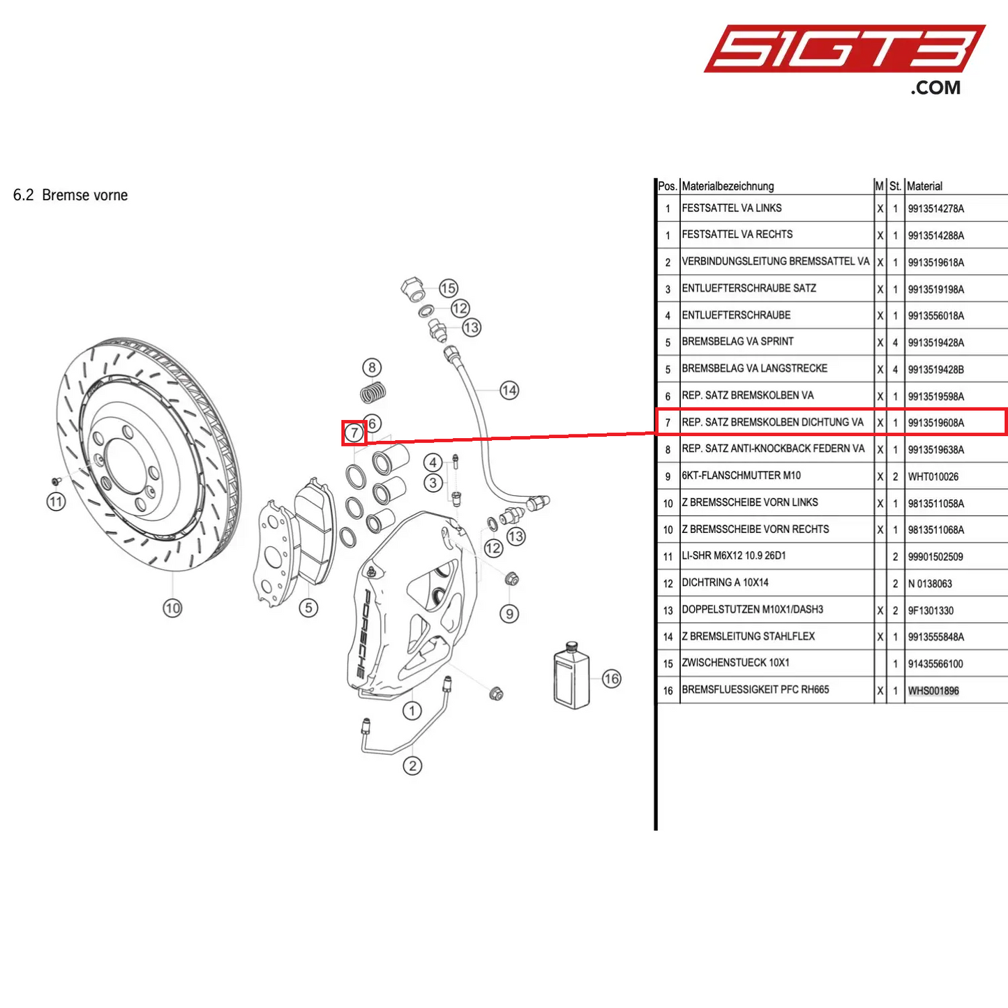 R-KIT BRAKE PISTON SEALING FA - 9913519608A [PORSCHE Cayman 981 GT4 Clubsport]