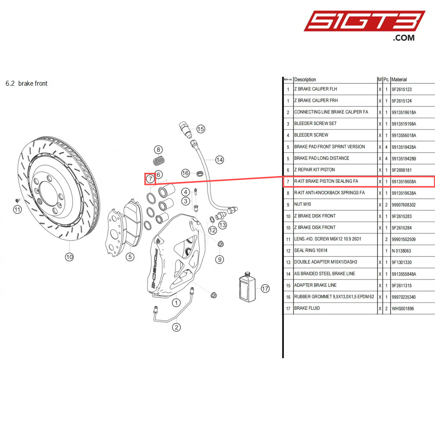 R-KIT BRAKE PISTON SEALING FA - 9913519608A [PORSCHE 718 Cayman GT4 Clubsport]