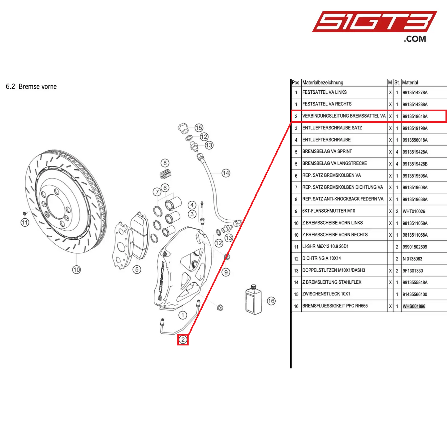 CONNECTING LINE BRAKE CALIPER FA - 9913519618A [PORSCHE Cayman 981 GT4 Clubsport]