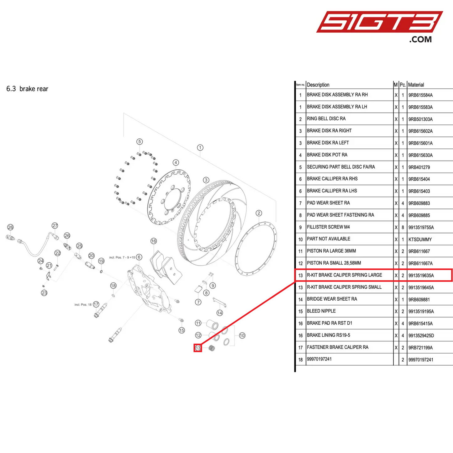 R-KIT BRAKE CALIPER SPRING LARGE - 9913519635A [PORSCHE 992.1 GT3 R]