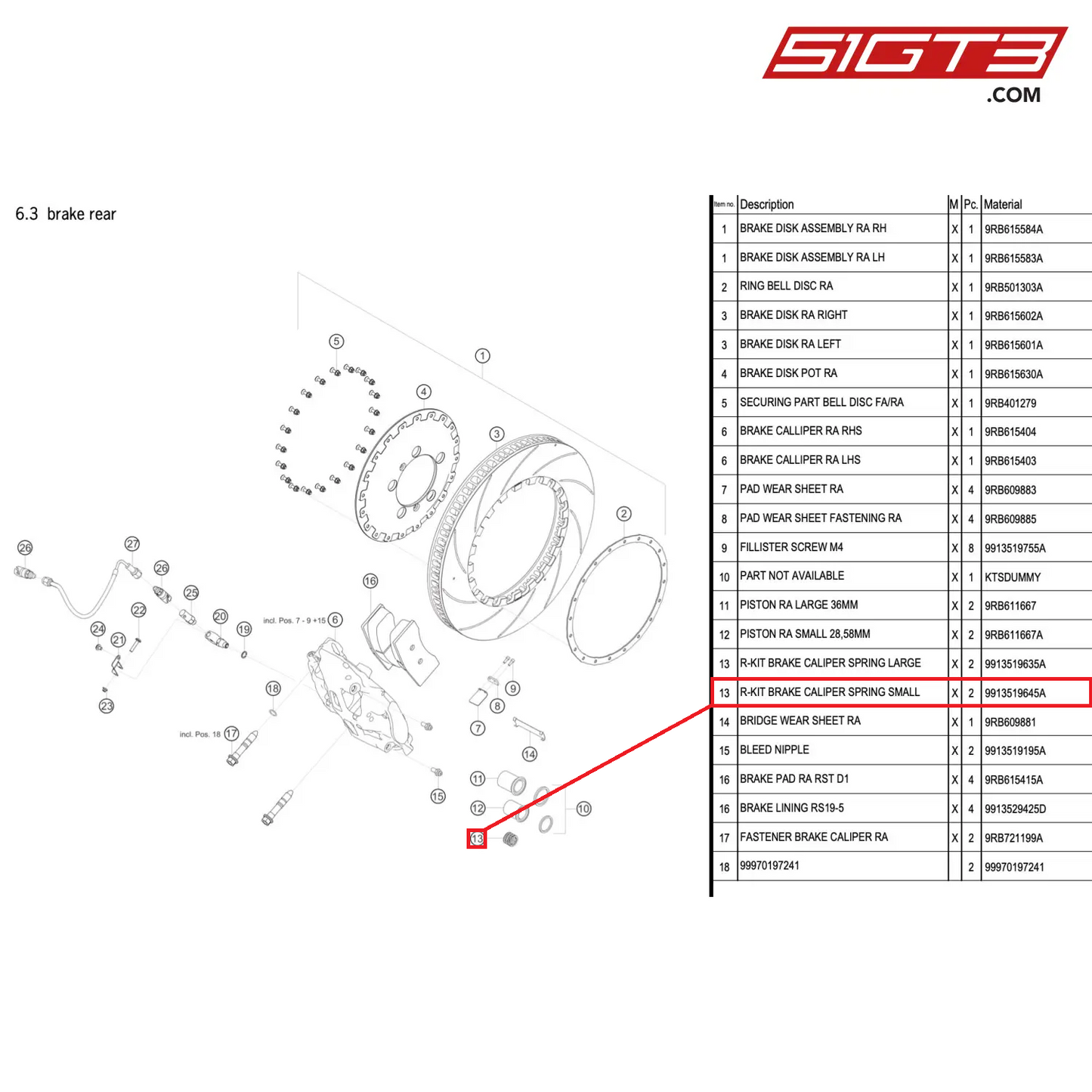 R-KIT BRAKE CALIPER SPRING SMALL - 9913519645A [PORSCHE 992.1 GT3 R]