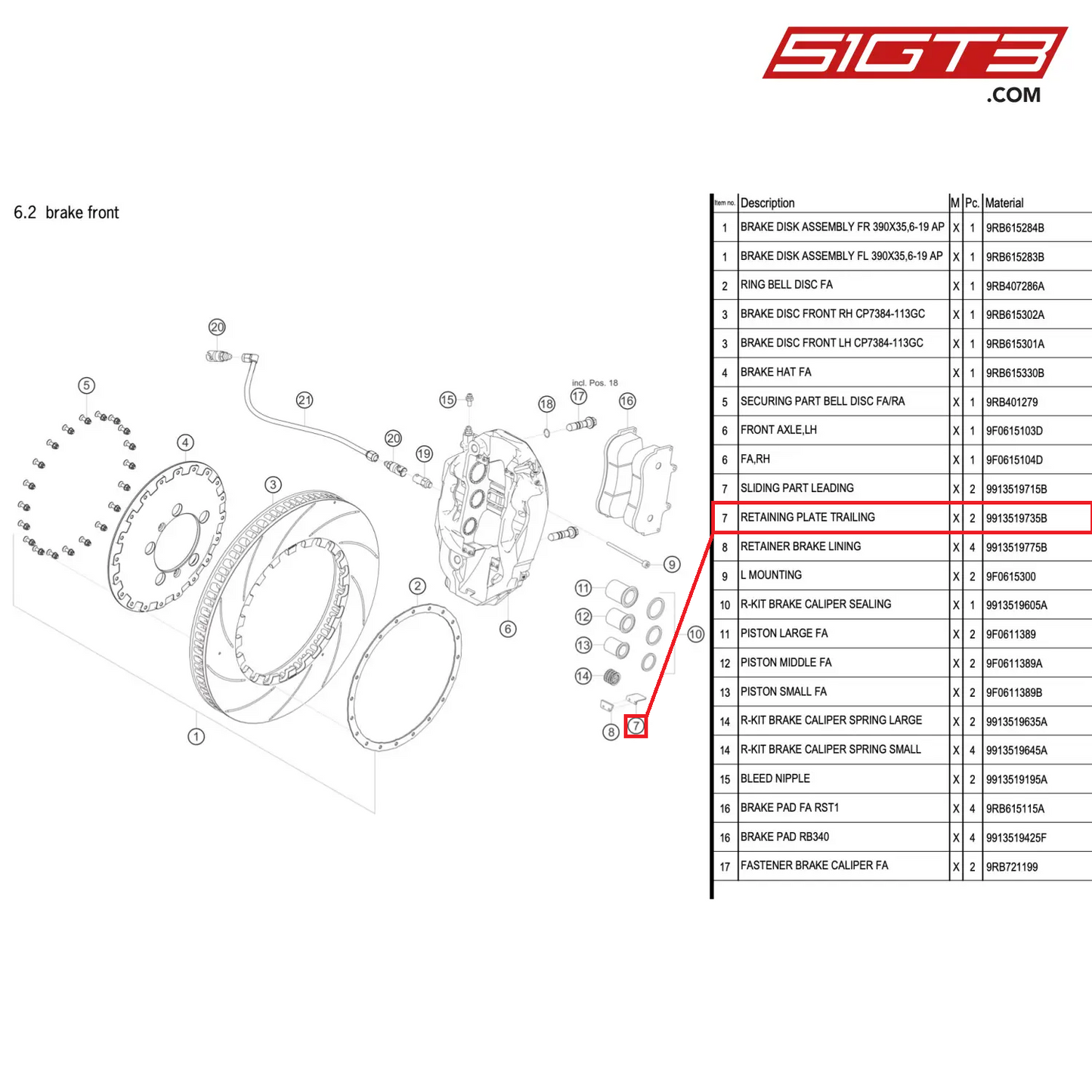 RETAINING PLATE TRAILING - 9913519735B [PORSCHE 992.1 GT3 R]