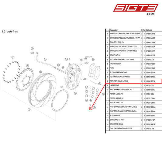 RETAINER BRAKE LINING - 9913519775B [PORSCHE 992.1 GT3 R]