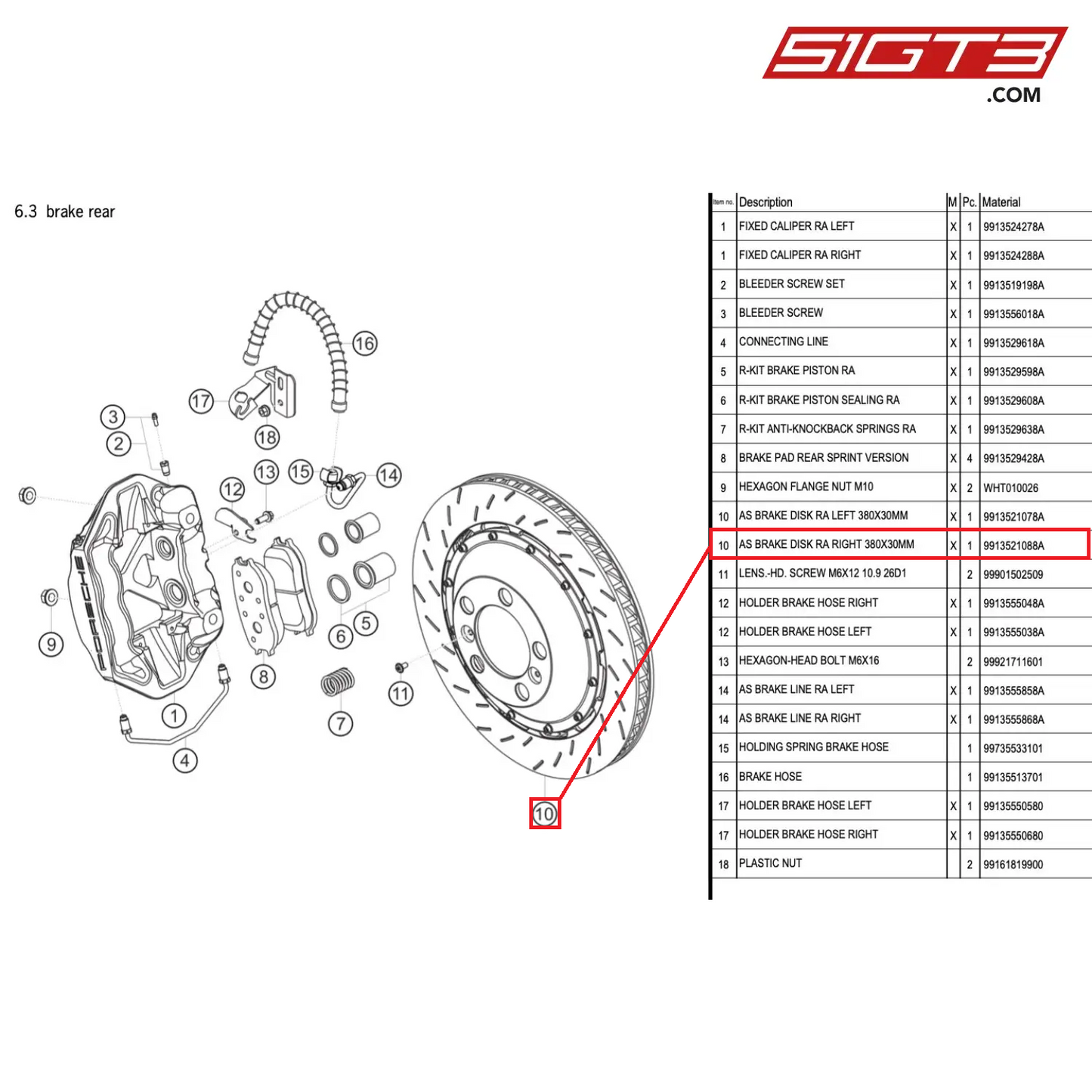 AS BRAKE DISK RA RIGHT 380X30MM - 9913521088A [PORSCHE 991.1 GT3 Cup]